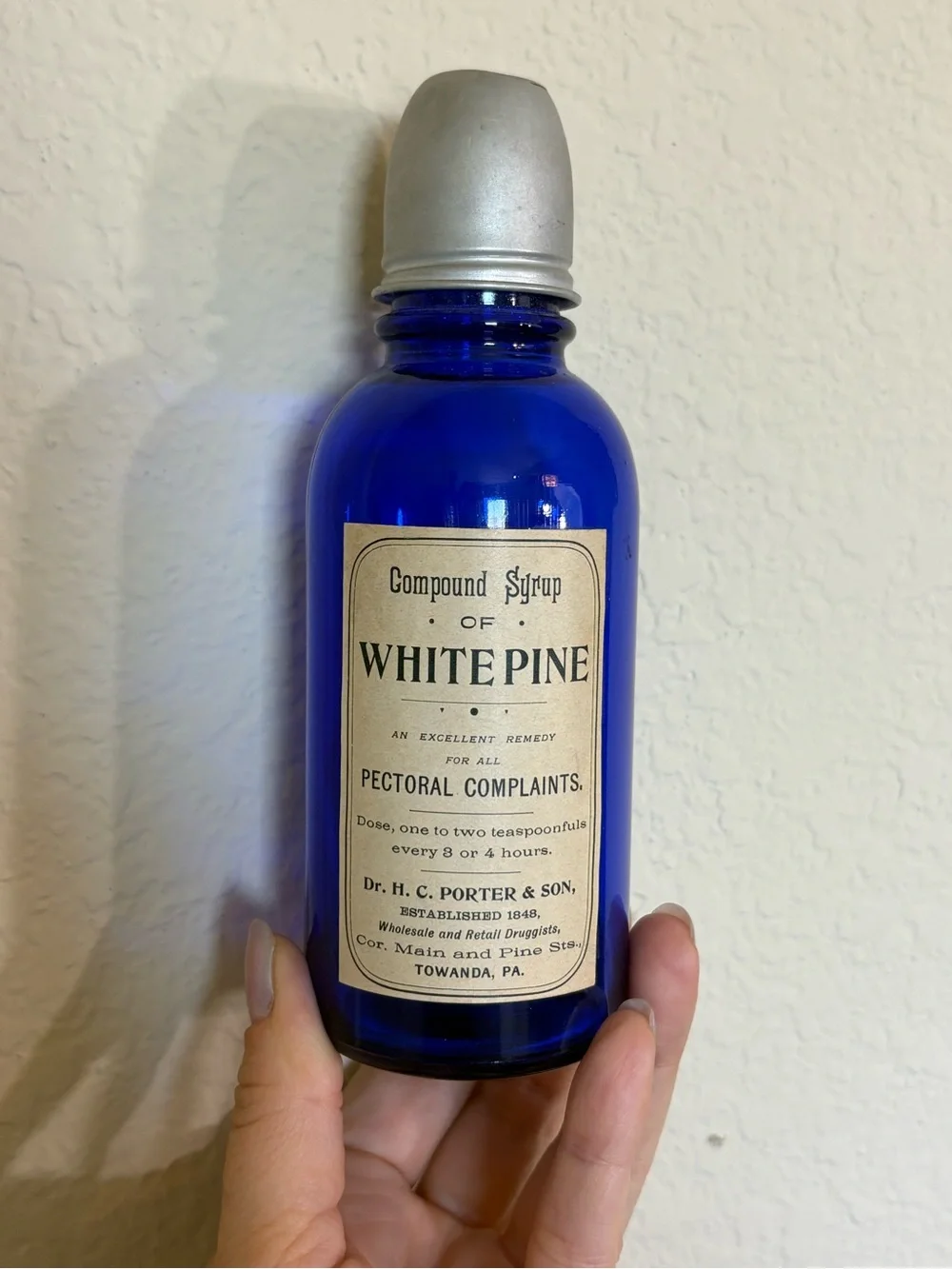 Compound Syrup of White Pine - Cobalt Blue Bottle